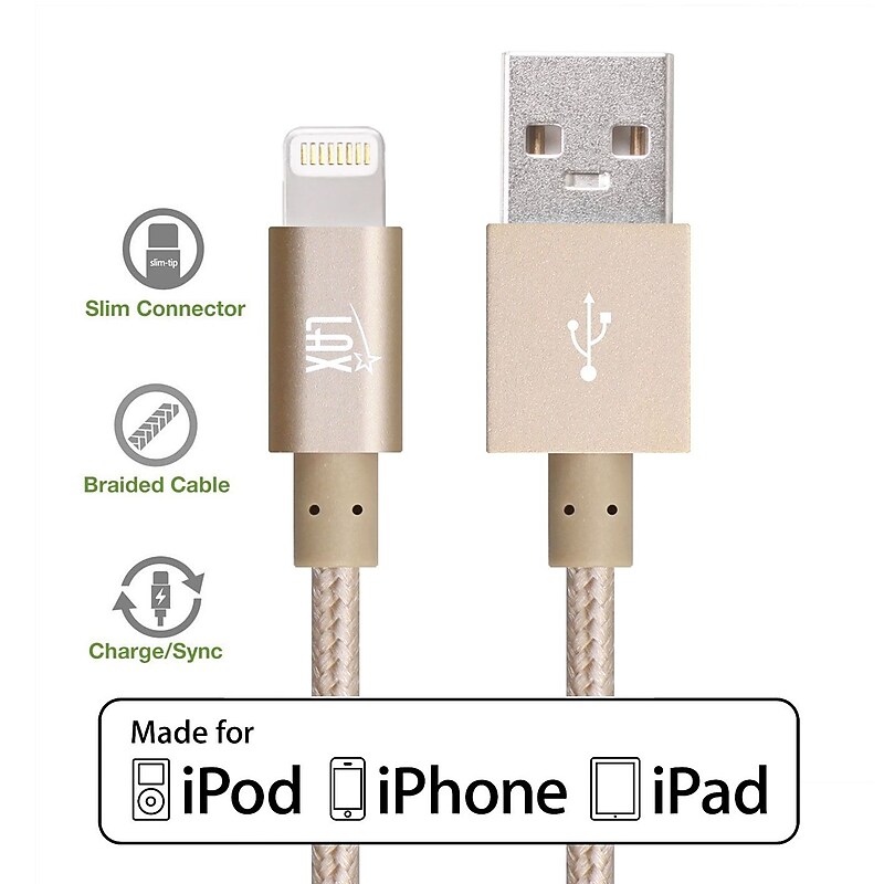 LAX Apple MFi Certified Lightning to USB Cable for Charge Sync 6ft, Gold image 1