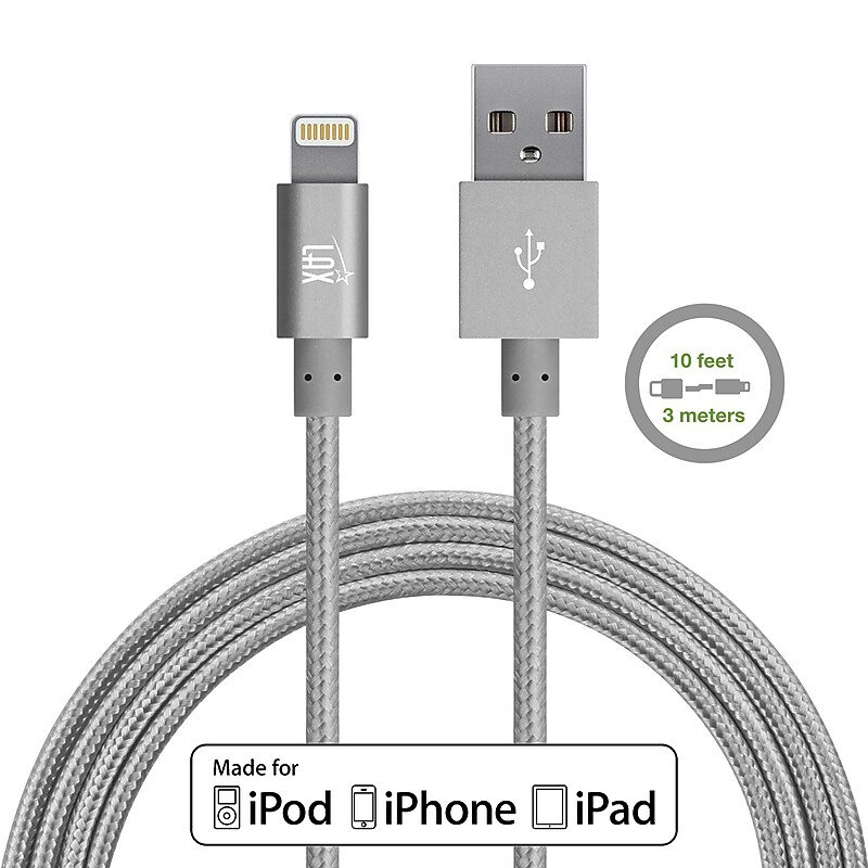 Lax Gadgets Lightning USB Cable for iPhone/iPad/iPod Touch, Gray (lghtcblmfi10ft-gry) image 1
