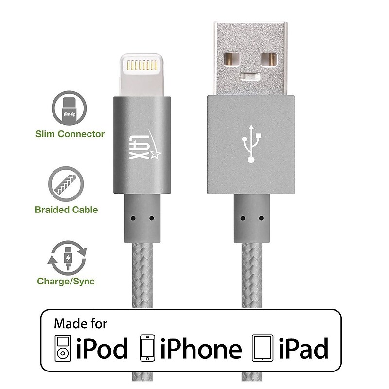 Lax Gadgets Lightning USB Cable for iPhone/iPad/iPod Touch, Space Gray (lghtcblMFi4ft-gry) image 1
