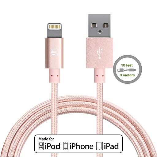 LAX Apple MFi Certified Lightning to USB Cable for Charge Sync 10ft