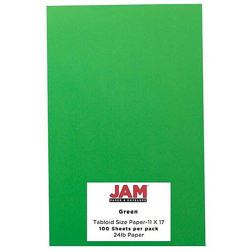 JAM Paper Ledger 65 lb. Cardstock Paper, 11" x 17", Green, 50 Sheets