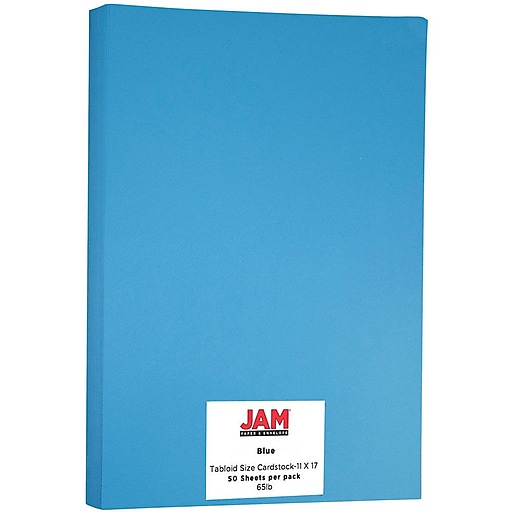 JAM Paper Ledger 65 lb. Cardstock Paper, 11" x 17", Blue, 50 Sheets