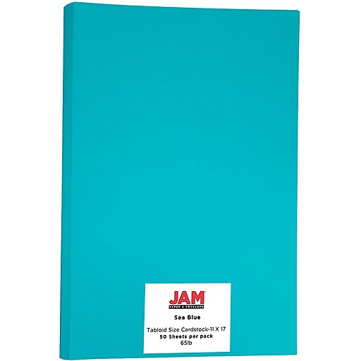 JAM Paper Ledger 65 lb. Cardstock Paper, 11" x 17", Sea Blue, 50 Sheets