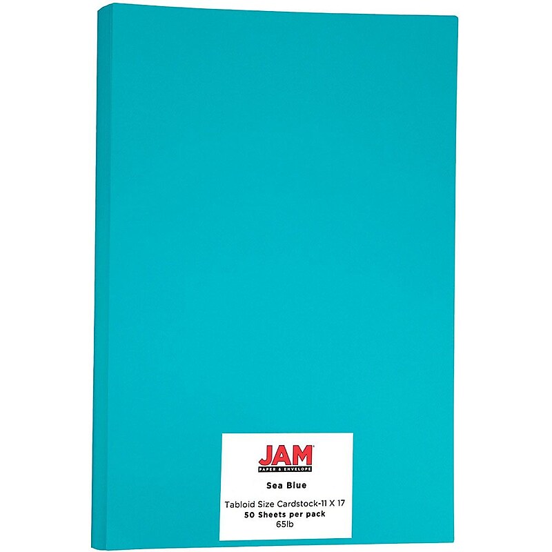 JAM Paper Ledger 65 lb. Cardstock Paper, 11" x 17", Sea Blue, 50 Sheets/Pack (16728482) image 1