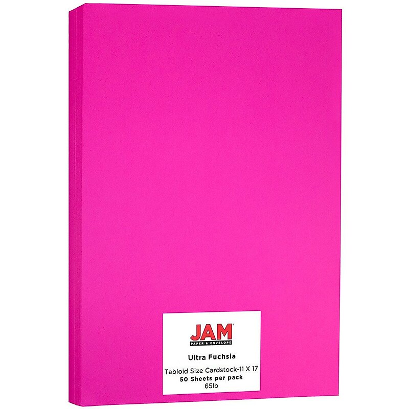 JAM Paper Ledger 65 lb. Cardstock Paper, 11" x 17", Fuchsia Pink, 50 Sheets/Pack (16728494) image 1