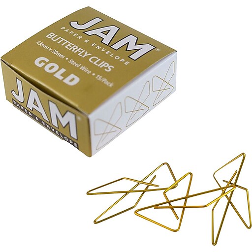 JAM PAPER Butterfly Clips, Gold, 15/Pack (22116346) Staples