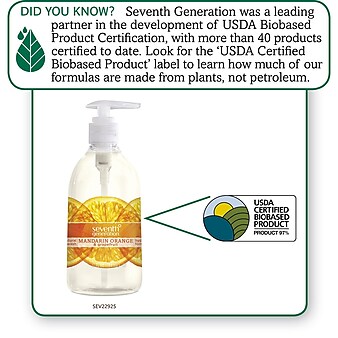 Seventh Generation™ Natural Hand Soap, Mandarin Orange & Grapefruit, 12 oz. Pump Bottle (22925)