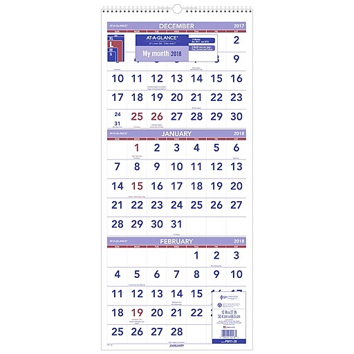 At A Glance® 3 Month Reference Vertical Wall Calendar 14 Months