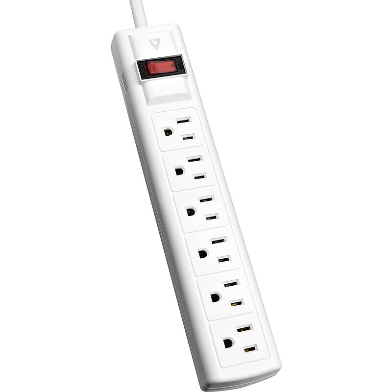 V7 6-Outlet Surge Protector, 8 ft cord, 900 Joules,  White image 1