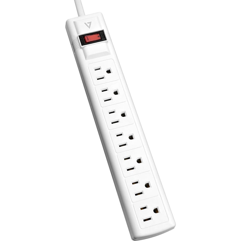 V7 7-Outlet Surge Protector, 12 ft cord, 1050 Joules, White image 1