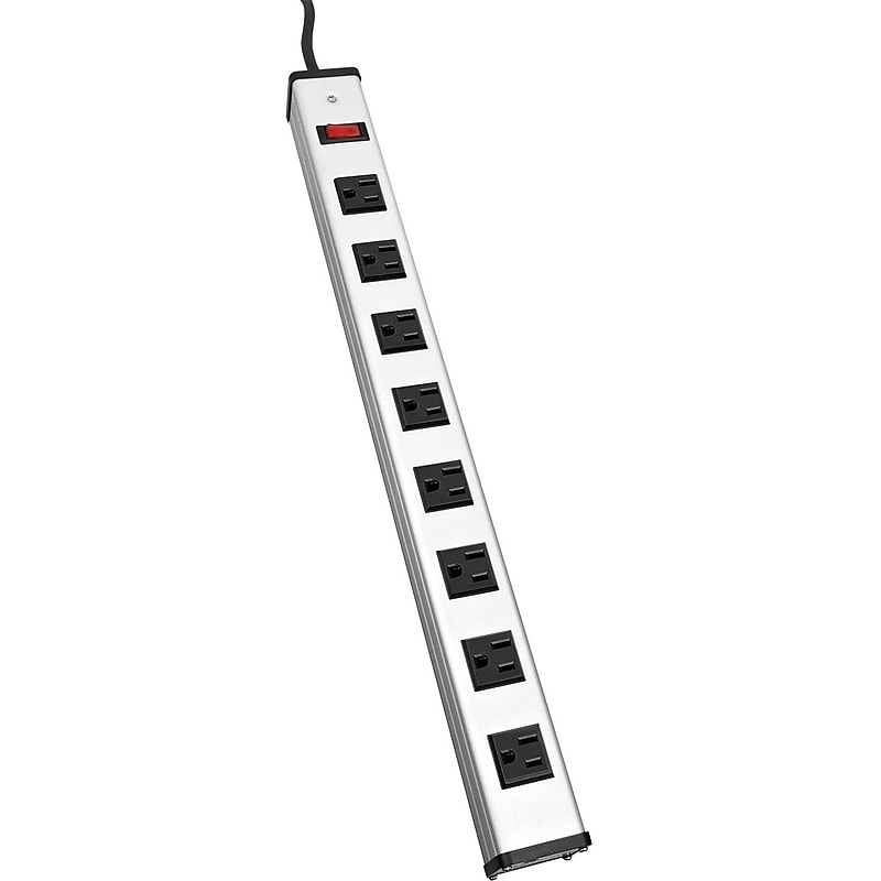 V7 8-Outlet Horizontal Industrial Metal Power Strip 125V, 15A, 12-ft. Cord, 5-15R image 1