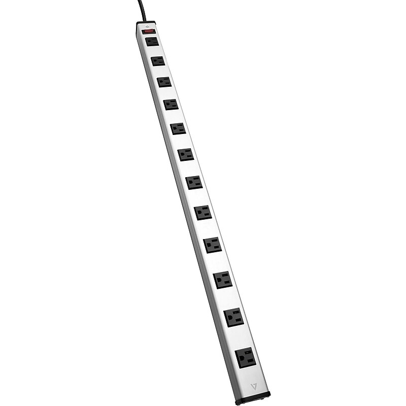 V7 12-Outlet Horizontal Industrial Metal Power Strip, 15', Silver (PWS3312-1N) image 1
