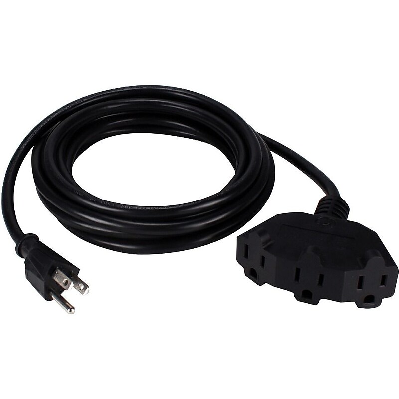 QVS 10' Extension Cord, 3-Outlet, 16 AWG, Black (PP-ADPT3-10) image 1