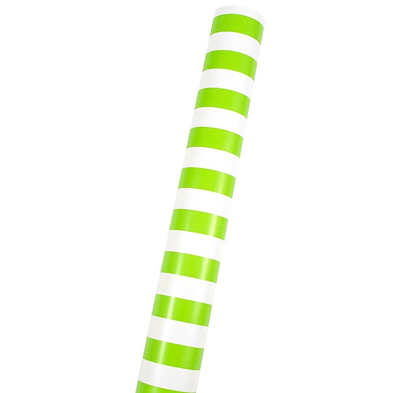 JAM Paper Wrapping Paper, 25 Sq. ft. x 30", Lime Green & White Stripes (2226516999a) image 1