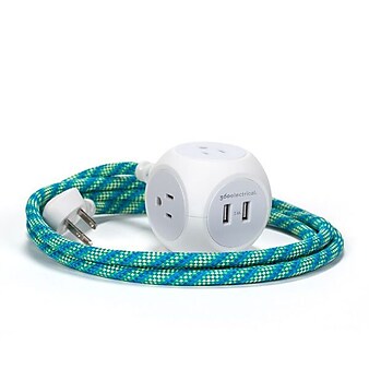 360 Electrical Habitat + USB Harmony Collection 6FT Braided Extension Cord with USB Ports, Mint Julep