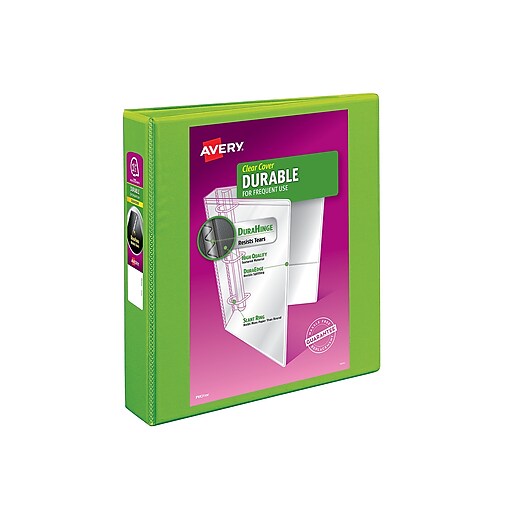 Avery Durable View Binders with Slant Rings, 11/2", Bright Green, 1/EA