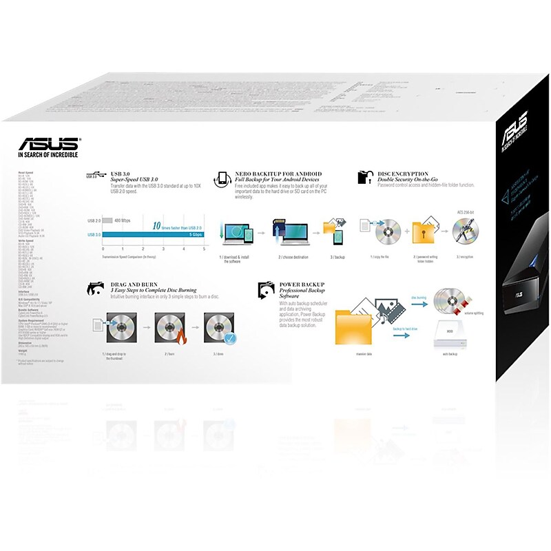 Asus Turbo Drive BW-16D1X-U External Blu-ray Writer, Black image 1