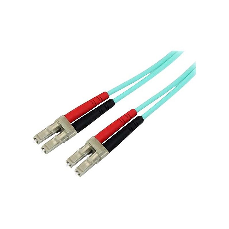 StarTech Aqua OM4 Duplex Multimode Fiber, 1m / 3 ft, 100 Gb, 50/125, OM4 Fiber, LC to LC Fiber Patch Cable image 1