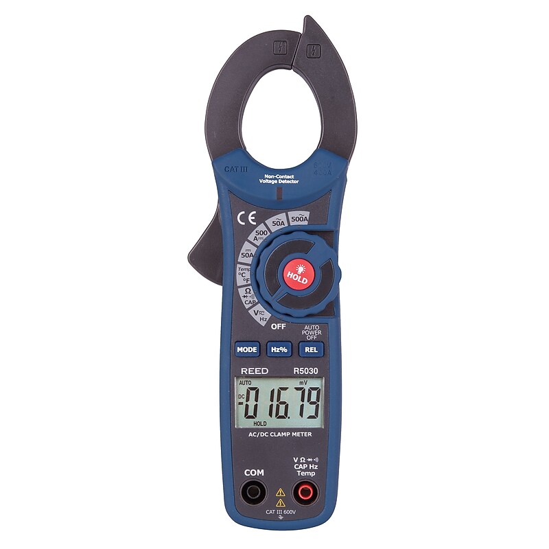Reed Instruments R5030 Digital 500A True RMS AC/DC Clamp Meter with NCV, Black/Blue image 1