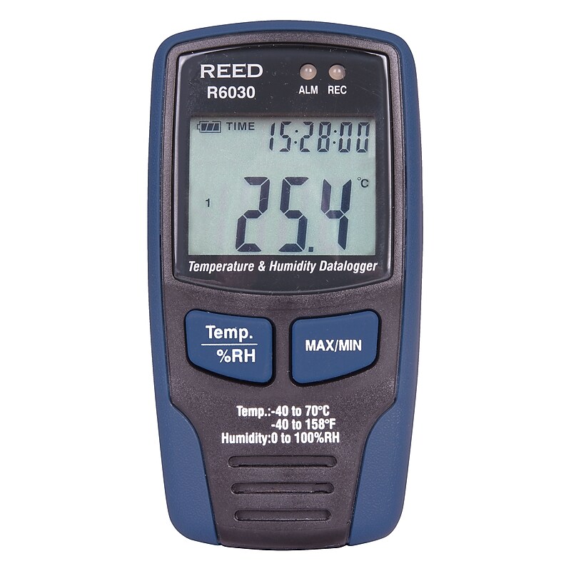 Reed Instruments R6030 Digital Temperature & Humidity Datalogger, Black/Blue image 1