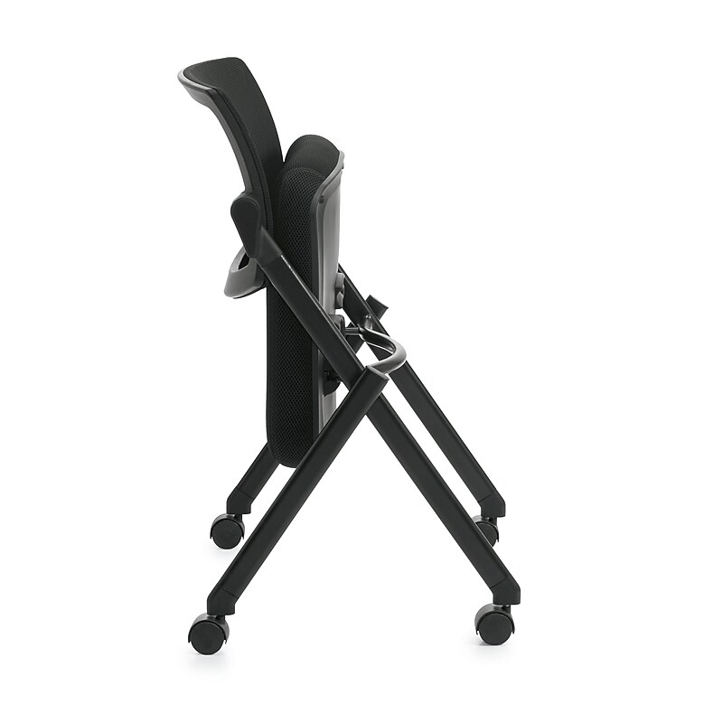 Offices To Go Mesh Back Flip Seat Armless Nesting Chair, Black, Armless (OTG11341B) image 1