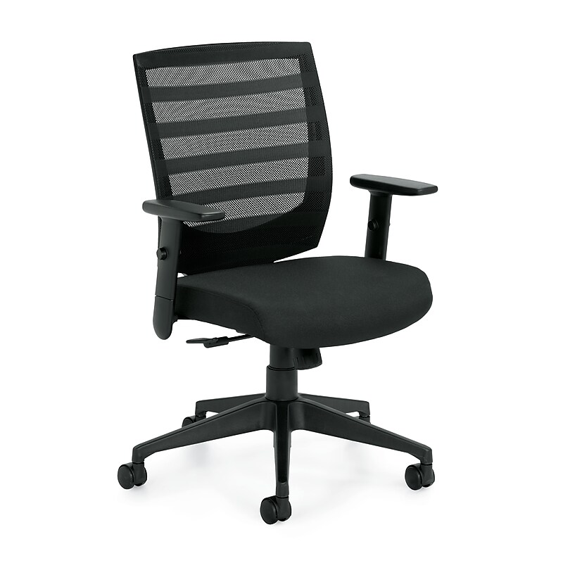 Offices To Go Mid-Back Mesh Fabric Management Chair, Black, Adjustable Arms (OTG11921B) image 1