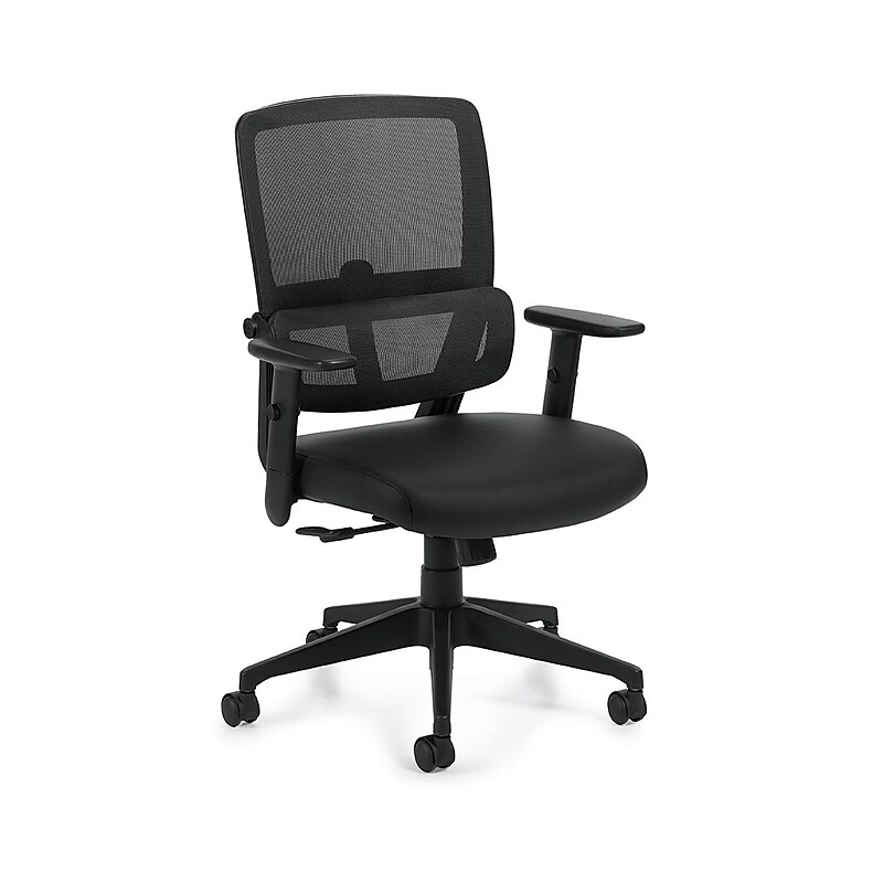 Offices To Go High-Back Mesh/Luxhide Managers Chair, Black, Adjustable Arms (OTG12110B) image 1