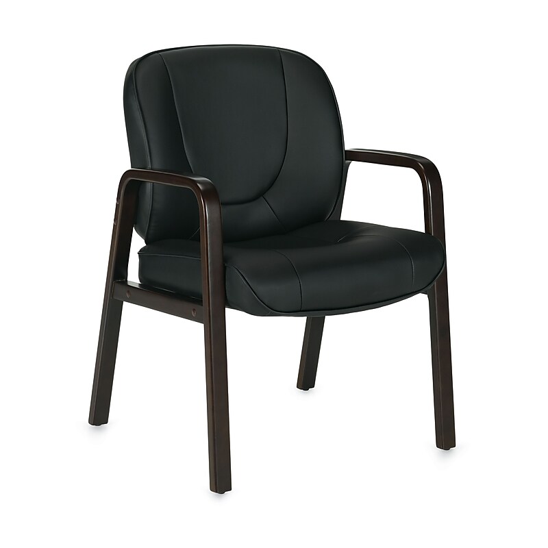 Offices To Go Luxhide Guest Chair with Wood Accents, Black (OTG11770BES) image 1
