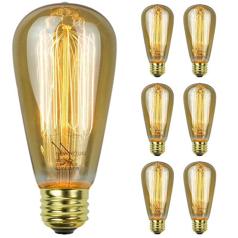 Newhouse Lighting ST64 Vintage Incandescent Bulb, 60W, 6-Pack (ST64INC-6) image 1