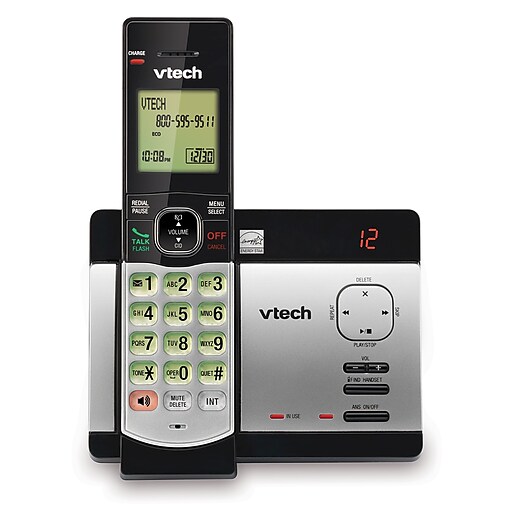 VTech Cordless Phone with Digital Answering, Silver/Black (CS5129) Staples