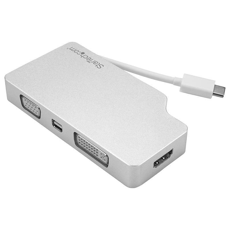 StarTech 4-in-1 USB-C to VGA, DVI, HDMI Or mDP - 4K A/V Adapter, Silver (CDPVGDVHDMDP) image 1