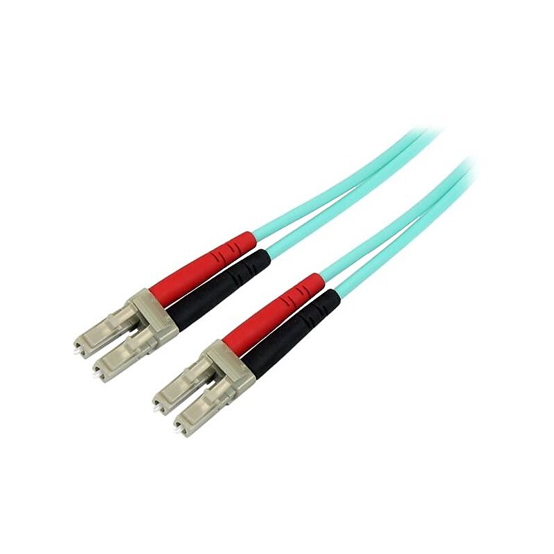 StarTech.com Aqua OM4 Duplex Multimode Fiber, 2m / 6 ft, 100 Gb, 50/125, OM4 Fiber, LC to LC Fiber Patch Cable (450FBLCLC2) image 1