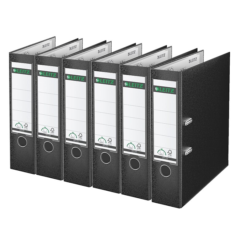 Leitz A4 Binders 3" 2-Ring A4 Binders, D-Ring, Black, 6/Pack (1010PACK-BK) image 1