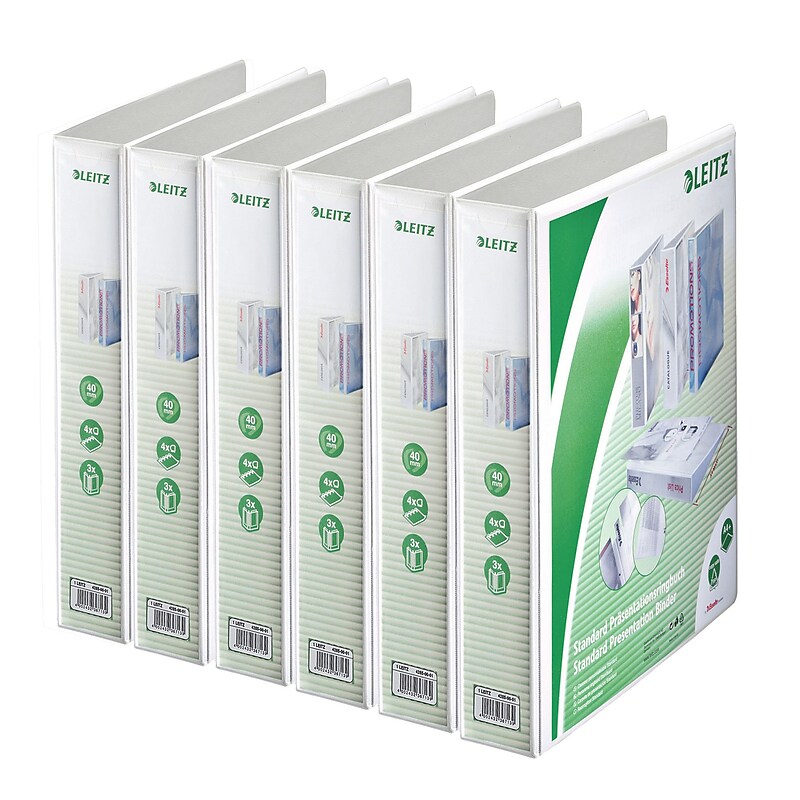 Leitz A4 Binders 1" 4-Ring A4 Binders, D-Ring, White, 6/Pack (4285PACK) image 1