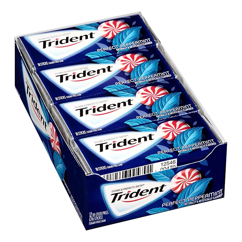 Trident Sugar Free Perfect Peppermint Gum, 14 Pieces/Pack, 12/Pack (209-02517) image 1