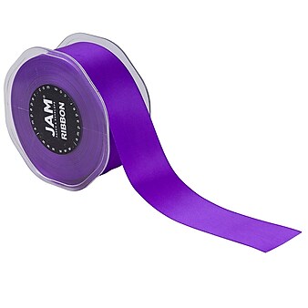 JAM Paper® Double Faced Satin Ribbon, 1 1/2 Inch Wide x 25 Yards, Purple, Sold Individually (808SAPU25)