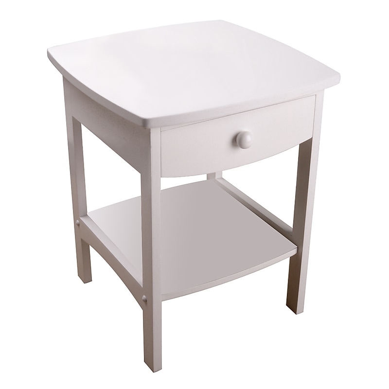 Winsome 22" x 18" x 18" Wood Curved End Table/Night Stand With One Drawer, White image 1