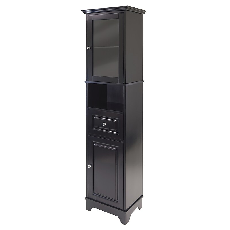 Winsome 1-Drawer, 4-Shelf Wood Alps Tall Cabinet with Glass Door, Black (20871) image 1