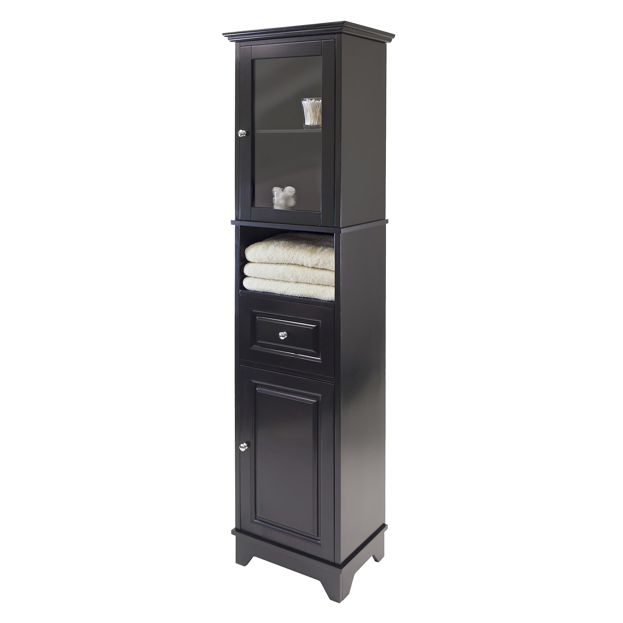Winsome 1-Drawer, 4-Shelf Wood Alps Tall Cabinet with Glass Door, Black (20871) Sansujyuku sansujyuku.com