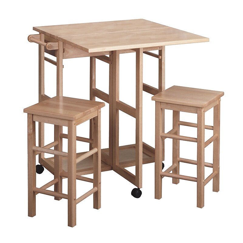 Winsome Wooden Space Saver Drop Leaf Table With 2 Stools, 29.13" x 29.61", Beech (89330) image 1