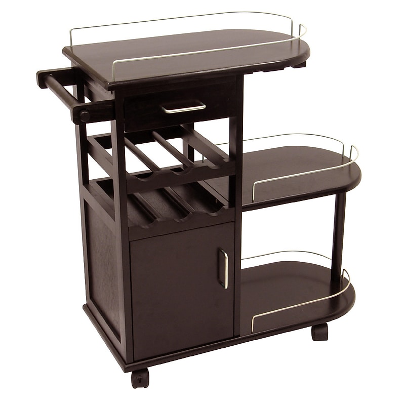 Winsome 35.9" x 35.4" x 15.39" Entertainment Cart With Glass Rack, Cabinet, Drawer, Dark Espresso image 1