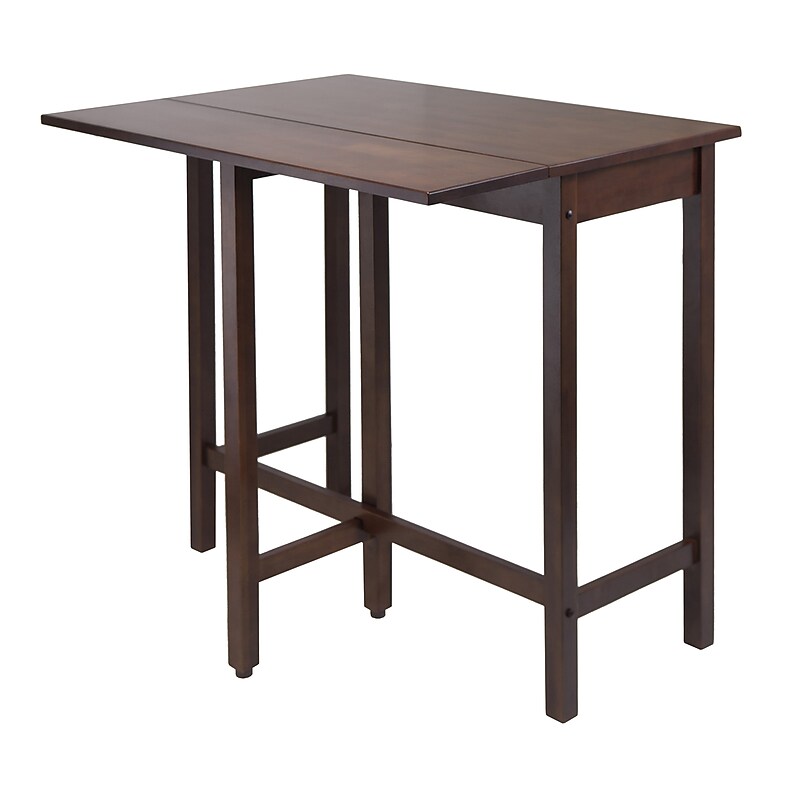 Winsome Lynnwood 35.43" x 39.39" x 30" Wood Rectangular Drop Leaf High Table, Antique Walnut image 1