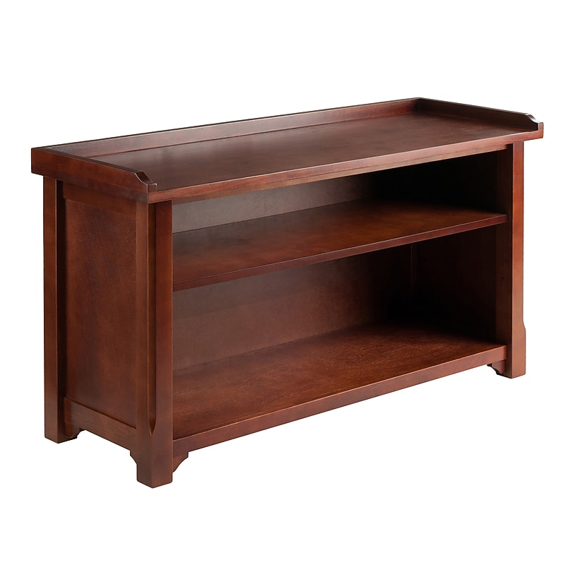 Winsome Milan Solid/Composite Wood Bench With Storage Shelf, Antique Walnut image 1
