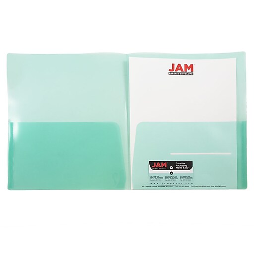 JAM Paper® Plastic See Through Two Pocket Folder, Green, 6/pack