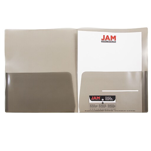 JAM Paper® Plastic See Through Two Pocket Folder, Smoke Grey, 6/pack
