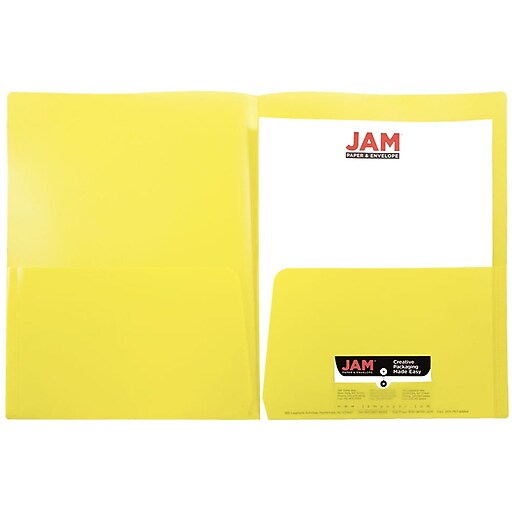 JAM Paper® Plastic See Through Two Pocket Folder, Yellow, 6/pack