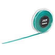 JAM Paper® Double Faced Satin Ribbon, 3/8 Inch Wide x 25 Yards, Teal Blue, Sold Individually (803SATIBU25)