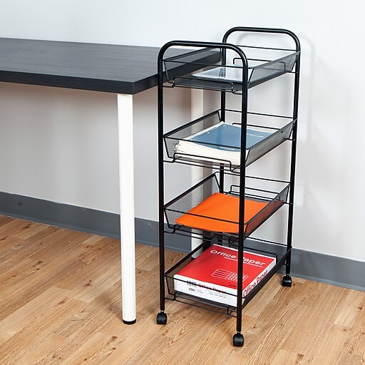 Mind Reader 'Roll' Rolling Metal Mesh 4 Shelf Cart, Black at Staples