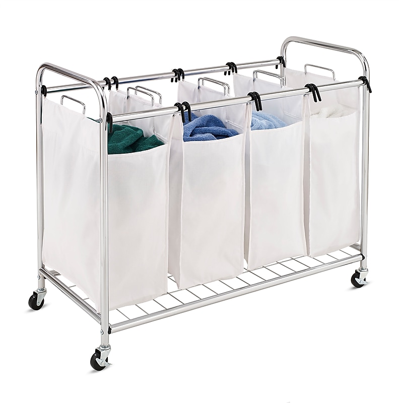 Honey-Can-Do 4-Section Rolling Laundry Sorter, Steel, Chrome (SRT-09453) image 1
