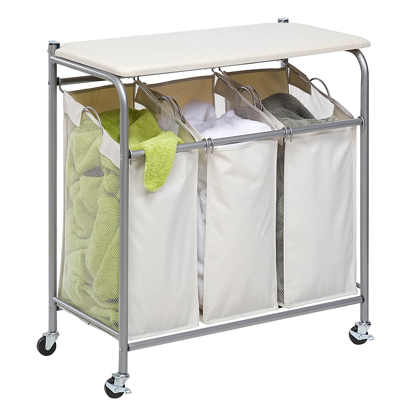 Honey-Can-Do Dual Purpose 3-Section Rolling Laundry Sorter, Steel, Silver (SRT-01196) image 1
